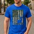 US Flag Deer Elk Buck Camoflage Hunting Hunter Dad Grandpa Men's Casual T-Shirt Royal Blue US Flag Deer Elk Buck Camoflage Hunting Hunter Dad Grandpa Men's Casual T-Shirt Royal Blue