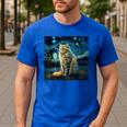 Van Gogh Starry Night Cat For Cat Lover Cat Mom And Cat Dad Men's Casual T-Shirt Royal Blue