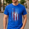 Vintage Baseball American Flag Classic Fit Tee For Dad And Mom Men's Casual T-Shirt Royal Blue