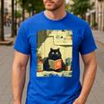 Vintage Japanese Cat Book Lovers Librarian Cat Dad Teacher Men's Casual T-Shirt Royal Blue