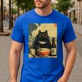 Vintage Japanese Cat Ramen Cat Dad Retro Graphic Women Men's Casual T-Shirt Royal Blue