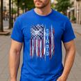 Vintage USA Flag Proud Swimming Dad Swim Swimmer Silhouette Men's Casual T-Shirt Royal Blue