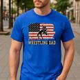 Wrestling Dad US Flag Fathers Day Retro Wrestling Fans Men's Casual T-Shirt Royal Blue