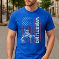 Wrestling US Flag Dad Wrestler Patriotic 4th Of July Men's Casual T-Shirt Royal Blue