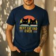 Best Cat Dad Ever Retro Style Cats Lover Men's Casual T-Shirt Navy