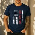 Best Dad Ever US American Flag Gift For Father's Day Short Sleeve Men's Casual T-Shirt Navy