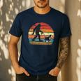 Bigfoot Walking a Dog Bernedoodle Dog Dad Men's Casual T-Shirt Navy