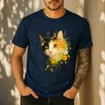 Calico Cat With Flowers For Mom Dad Women Men Kids Botanical Men's Casual T-Shirt Navy