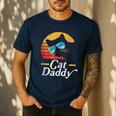 Cat Daddy Vintage 80s Style Cat Retro Sunglasses Distressed Men's Casual T-Shirt Navy