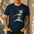 Cat Playing The Clarinet For Cat Lover Cat Mom Cat Dad Men's Casual T-Shirt Navy