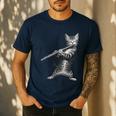 Cat Playing Flute For Cat Lover Cat Mom Cat Dad Men's Casual T-Shirt Navy