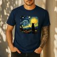 Cat Starry Night Van Gogh Cat For Cat Lover Cat Mom Cat Dad Men's Casual T-Shirt Navy Cat Starry Night Van Gogh Cat For Cat Lover Cat Mom Cat Dad Men's Casual T-Shirt Navy