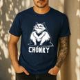 Chonk Fat And Hairy Cat Cats Kittens Dad Graphic Mom Funny Men's Casual T-Shirt Navy