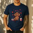 Cute Dachshund Valentine's Day Heart Love Dog Mom Dog Dad Men's Casual T-Shirt Navy