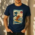 Dachshund Doxie Japanese Kanagawa Wave Surfing Japan Mom Dad Men's Casual T-Shirt Navy