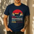 Dachshund Long Haired Best Dad Ever Dog Vintage Retro Men's Casual T-Shirt Navy Dachshund Long Haired Best Dad Ever Dog Vintage Retro Men's Casual T-Shirt Navy