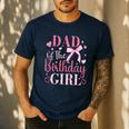 Dad Of The Birthday Girl Bow Cute Pink Matching Family Party Men's Casual T-Shirt Navy