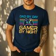 Dad By Day Gamer By Night Video Games Lover Gamer Dad Men's Casual T-Shirt Navy