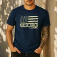 Dad Of Girls Outnumbered US Flag Father's Day Daughter Dad Men's Casual T-Shirt Navy