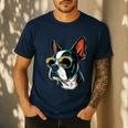 Dad Mom Cool Dog Sunglasses Boston Terrier Men's Casual T-Shirt Navy Dad Mom Cool Dog Sunglasses Boston Terrier Men's Casual T-Shirt Navy