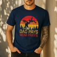 Dad Pays Mom Prays Dirt Bike Retro Motocross Boys Kids Men's Casual T-Shirt Navy