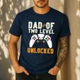 Daddy Again Leveled Up To Dad Of 2 Gamer Dad Level Unlocked Men's Casual T-Shirt Navy