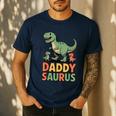 Daddy Saurus Dinosaur Dad Of Two Kids Dino Family Men's Casual T-Shirt Navy