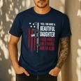 Daughter Gun Shovel Alibi Mom Dad Guns Joke -ON Back Men's Casual T-Shirt Navy Daughter Gun Shovel Alibi Mom Dad Guns Joke -ON Back Men's Casual T-Shirt Navy