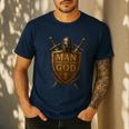 Faithful Warrior Man Of God Christian Men Knight Armor Dad Men's Casual T-Shirt Navy