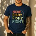 Fishing Here-Fishy Bass Fish Dad Men's Casual T-Shirt Navy