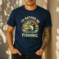 Fishing I'd Rather Be Fishing Bass Fish Dad Jokes Men's Casual T-Shirt Navy