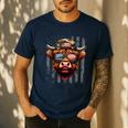 Highland Cow 4th July USA Flag Dad Father America Men Boys Men's Casual T-Shirt Navy