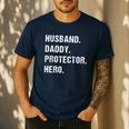 Husband Daddy Protector Hero For Dad Wife Small Men's Casual T-Shirt Navy