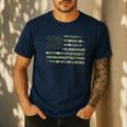 Husband Daddy Protector Hero Fathers Day Camo American Flag Men's Casual T-Shirt Navy
