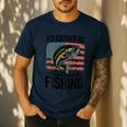 I'd Rather Be Fishing Bass Fish Dad Joke American Flag Men's Casual T-Shirt Navy
