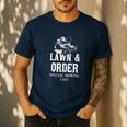 Lawn & Order Special Mowing Unit Dad Joke Lawn Mower Men's Casual T-Shirt Navy