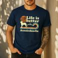 Life Better Aussiedoodle Vintage Dog Mom Dad Men's Casual T-Shirt Navy Life Better Aussiedoodle Vintage Dog Mom Dad Men's Casual T-Shirt Navy
