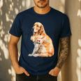 I Love Dad Patriotic Golden Retriever Canine Dog Lover Men's Casual T-Shirt Navy