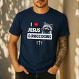 I Love Jesus And Raccoons Mom Dad Christian Love Jesus Bible Men's Casual T-Shirt Navy