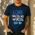 Love Needs No Words Autism Awareness Shirt Mom Dad Teacher Men's Casual T-Shirt Navy