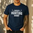 Lucky Hunting Shirt Deer Hunter Dad For Hunters Men's Casual T-Shirt Navy Lucky Hunting Shirt Deer Hunter Dad For Hunters Men's Casual T-Shirt Navy