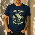 Men Here-Fishy Bass Fish Dad Fishing From Daughter Son Men's Casual T-Shirt Navy