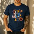 Pitbull Floral Dog Lover Vintage Flower Art Pitbull Mom Dad Men's Casual T-Shirt Navy