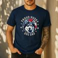 Proud Husky Dad American Flag Patriotic Husky Dad Men's Casual T-Shirt Navy