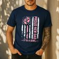 Proud New Dad New Girl Baby First Fathers Day American Flag Men's Casual T-Shirt Navy