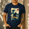 Pug Japanese Kanagawa Wave Surfing Japan Mom Dad Kids Men's Casual T-Shirt Navy