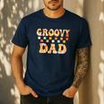 Retro Groovy Dad Matching Family 1st Birthday Party Men's Casual T-Shirt Navy
