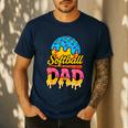 Retro Ice Cream Drip Softball Dad Game Day Dad Father's Day Men's Casual T-Shirt Navy