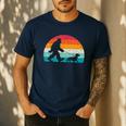 Retro Sasquatch Lover Doxie Wiener Dog Walker Bigfoot Walking a Dog Dachshund Weiner Dog Dad Weenie Small Men's Casual T-Shirt Navy