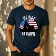 We Ride At Dawn Lawnmower Lawn Mowing Dad Vintage Men Men's Casual T-Shirt Navy